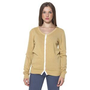Fred Perry Cotton Knit VNeck Cardigan Women Yellow Sweaters